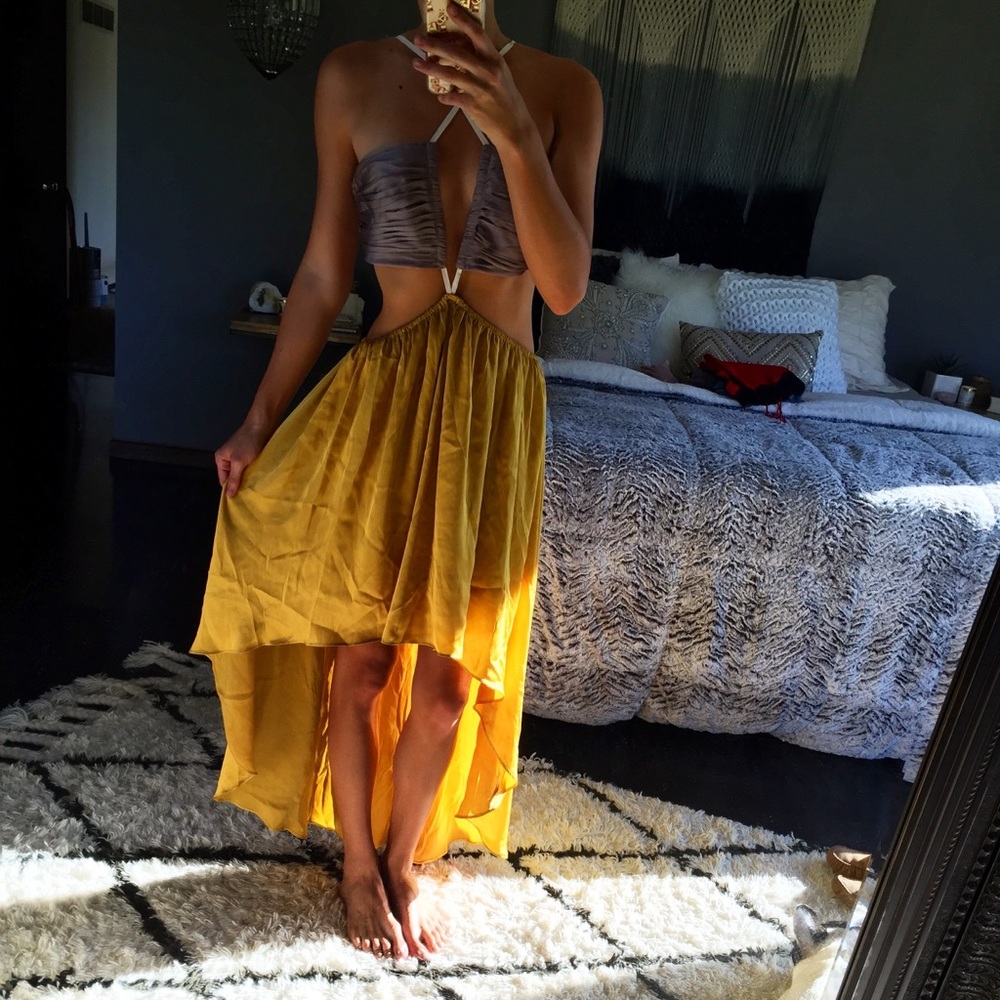 Finders Keepers Yellow and Gray High Low Dress